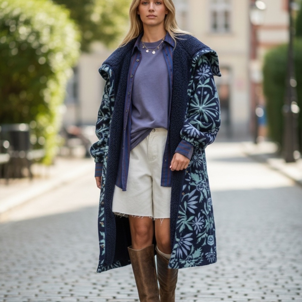 Free People This Love Cardigan Jacket NWT🔥Night Sky Combo Navy Long Boho XS